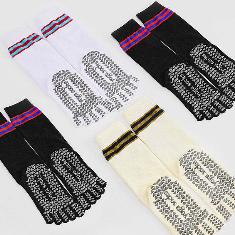 Seperate Toes Crew Non Slip Yoga Socks-Colour Stripe