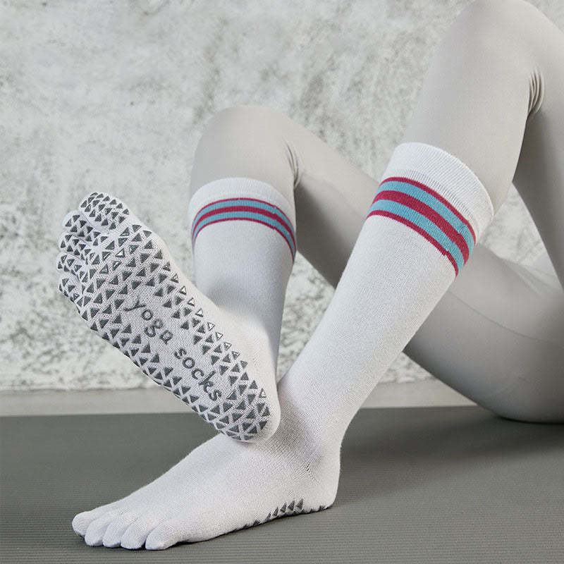 Seperate Toes Crew Non Slip Yoga Socks-Colour Stripe