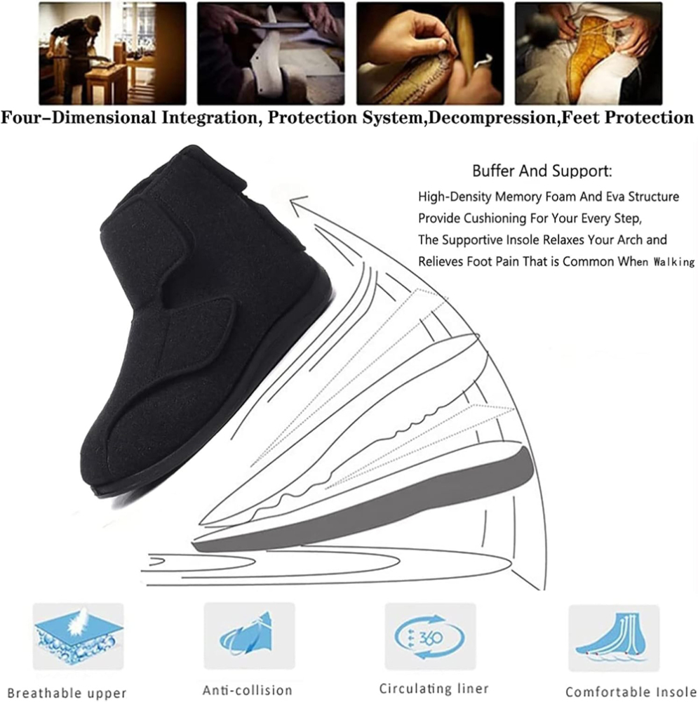 Men Diabetic Shoes,Men's Diabetic Boots High-top Adjustable Cloth Shoes Elderly Orthopedic Running Shoes Air Breathable Trainers House Shoes Men 9.5/Women 10.5