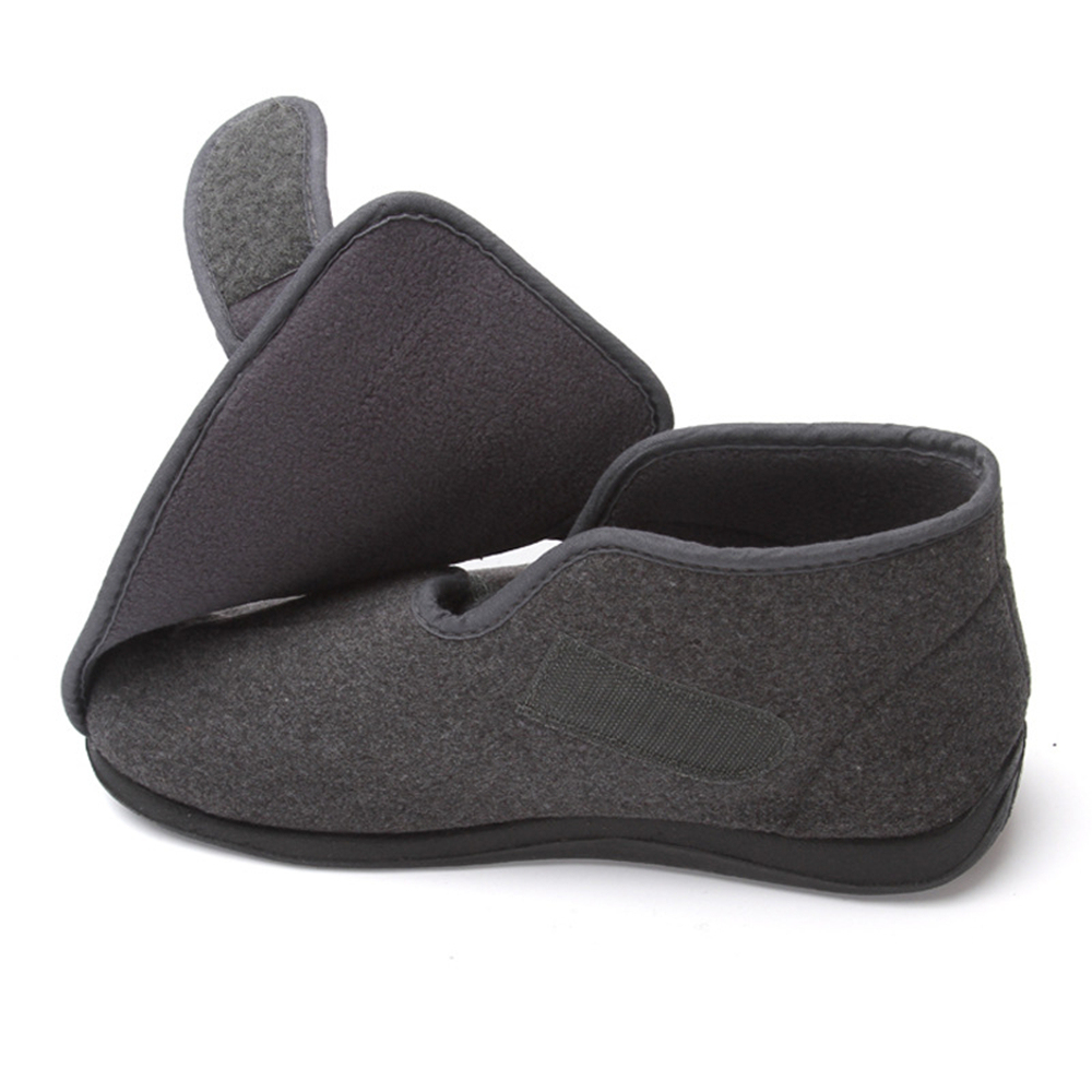 Men's wemen's Diabetic Shoes Wide Fit, Washable Elderly Shoes for Swollen Feet with Adjustable Vel-cro Strap, Soft Woolen Cloth Upper & Polar Fleece Linings Orthopedic Footwear,Black/48