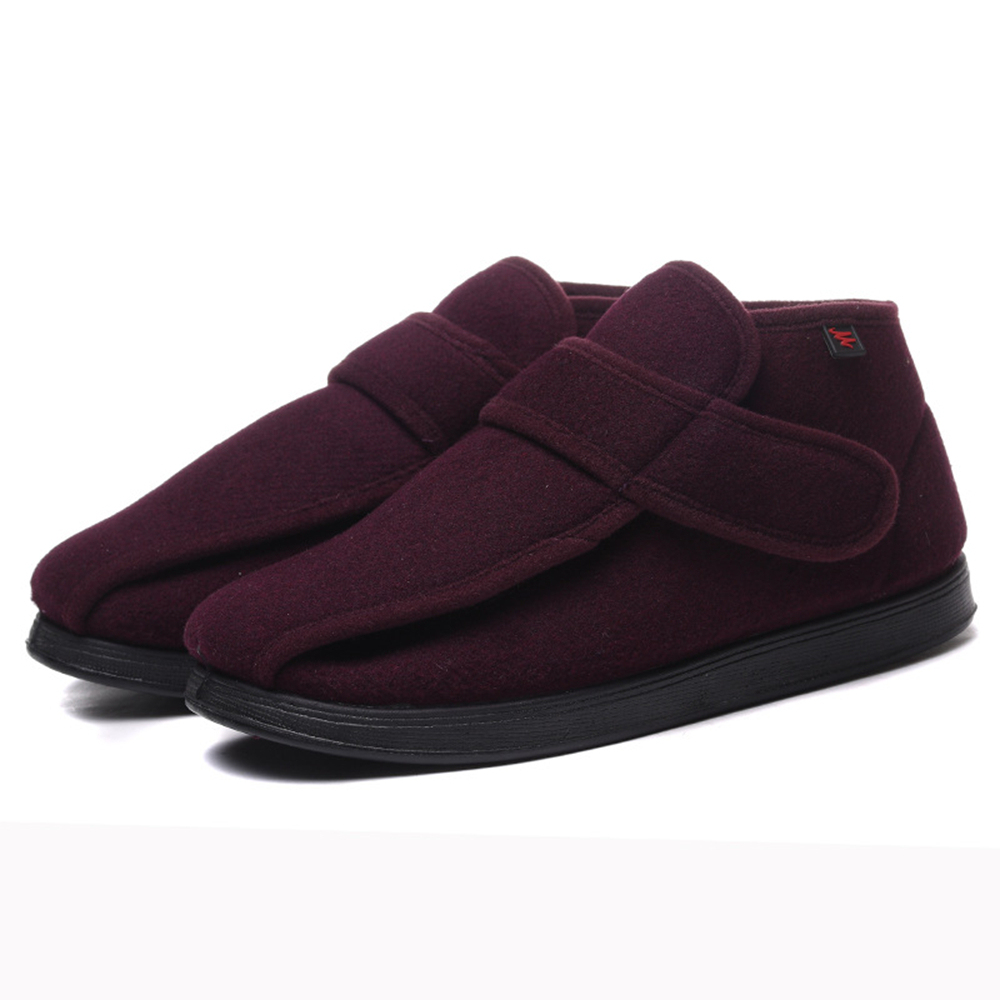 Men's wemen's Diabetic Shoes Wide Fit, Washable Elderly Shoes for Swollen Feet with Adjustable Vel-cro Strap, Soft Woolen Cloth Upper & Polar Fleece Linings Orthopedic Footwear,Black/48