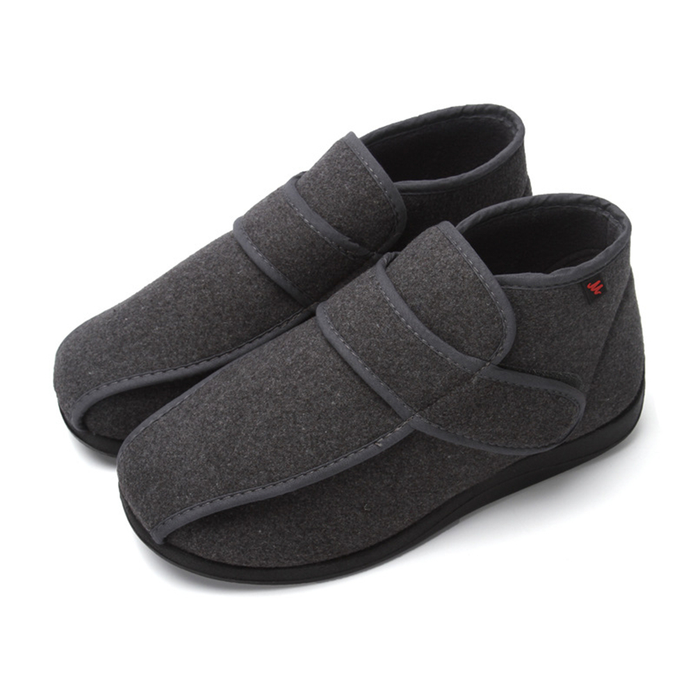 Men's wemen's Diabetic Shoes Wide Fit, Washable Elderly Shoes for Swollen Feet with Adjustable Vel-cro Strap, Soft Woolen Cloth Upper & Polar Fleece Linings Orthopedic Footwear,Black/48