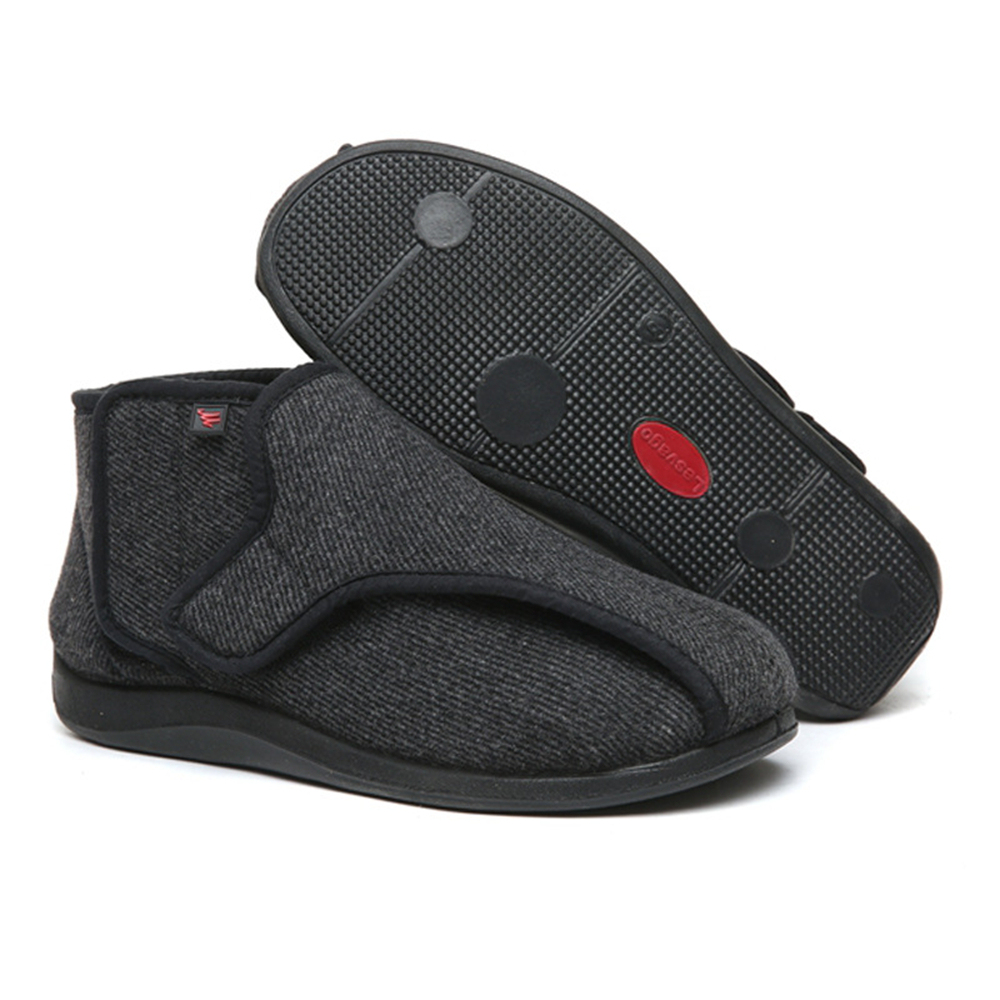 Men's wemen's Diabetic Shoes Wide Fit, Washable Elderly Shoes for Swollen Feet with Adjustable Vel-cro Strap, Soft Woolen Cloth Upper & Polar Fleece Linings Orthopedic Footwear