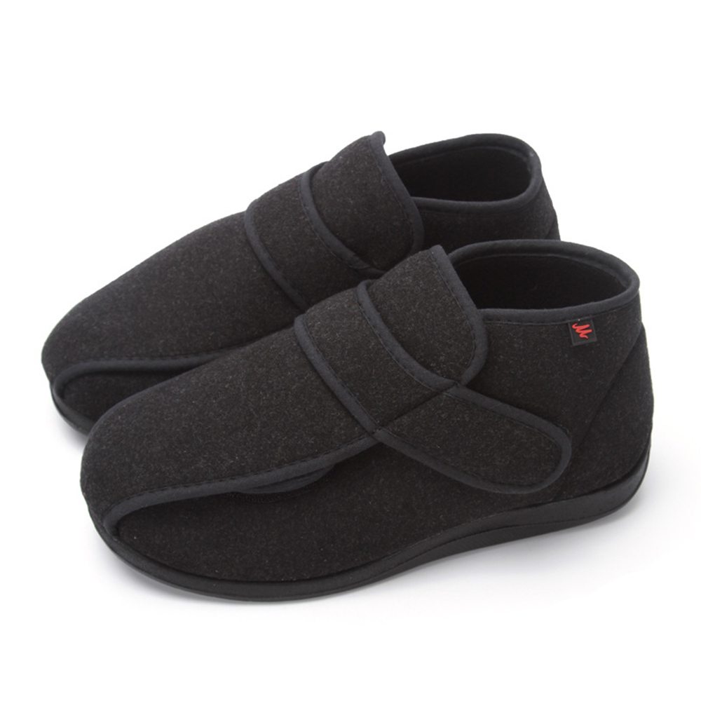 Men's wemen's Diabetic Shoes Wide Fit, Washable Elderly Shoes for Swollen Feet with Adjustable Vel-cro Strap, Soft Woolen Cloth Upper & Polar Fleece Linings Orthopedic Footwear,Black/48