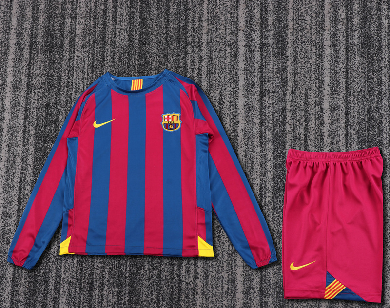 2005-06 BARCELONA HOME LONG SLEEVE KIDS KIT