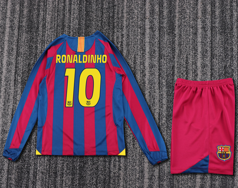 2005-06 BARCELONA HOME LONG SLEEVE KIDS KIT