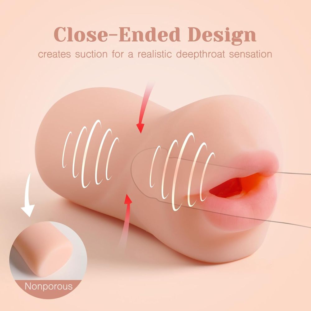 Deep Throat Blow Job Signature Stroker, Sex Toys for Men, Realistic RUSHSKIN Close-Ended Pocket Pal Oral Adult Toy for Man Masturbation