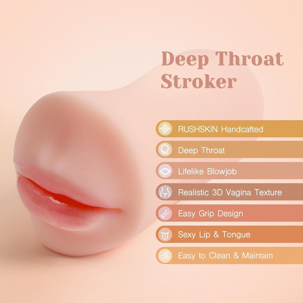Deep Throat Blow Job Signature Stroker, Sex Toys for Men, Realistic RUSHSKIN Close-Ended Pocket Pal Oral Adult Toy for Man Masturbation