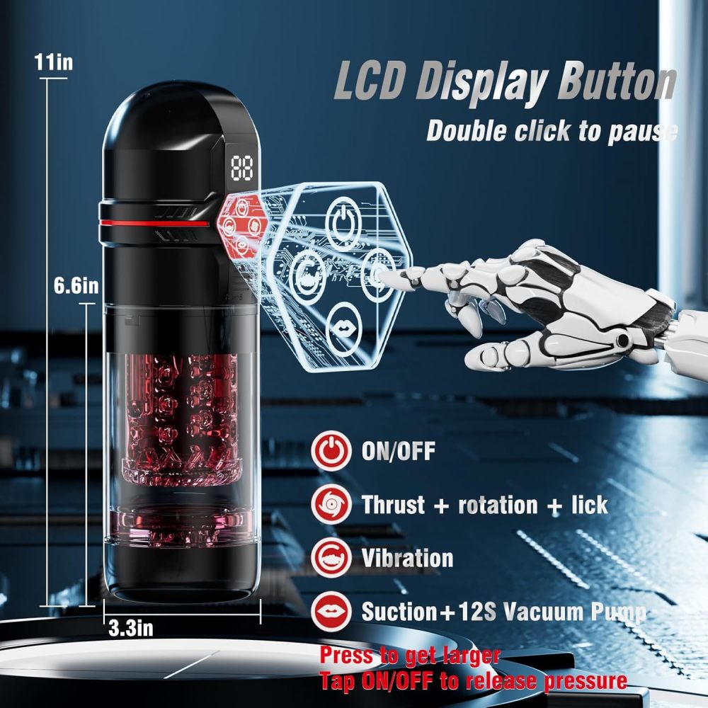 Male Masturbator Penis Pump - Male Sex Toys for Men with Upgrade 12 S Vacuum Pump & 7 Thrusting Rotating Vibrating Sucking Licking LCD Adult Toys Mens Sex Toys Pocket Pussy Pumps & Enlargers
