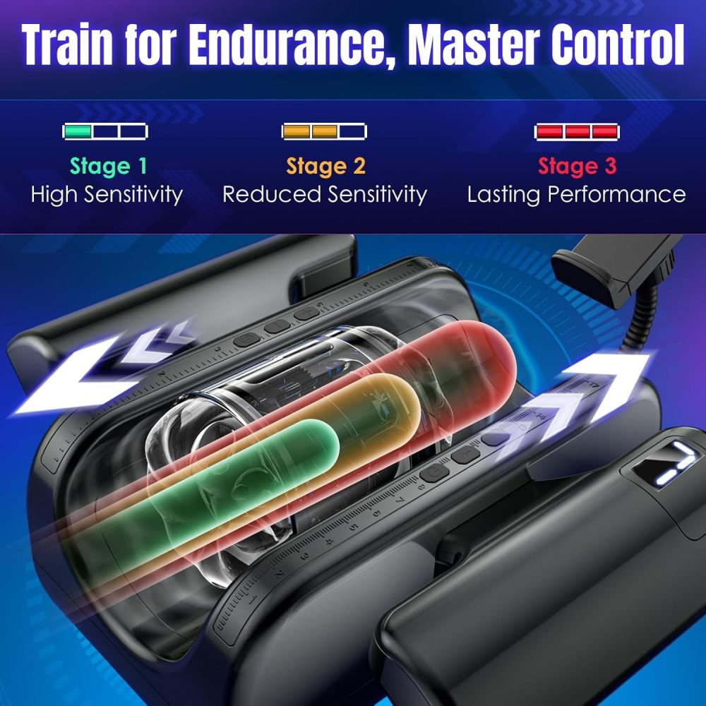 Male Masturbator Sex Toys for Men - EINSEO Pocket Pussy Adult Toys with 7.8in Adjustable Thrusting Length & 9 Speeds, LCD Male Sex Toy Hands Free Masturbators with 2 Sleeves & Phone Stand Male Stroker