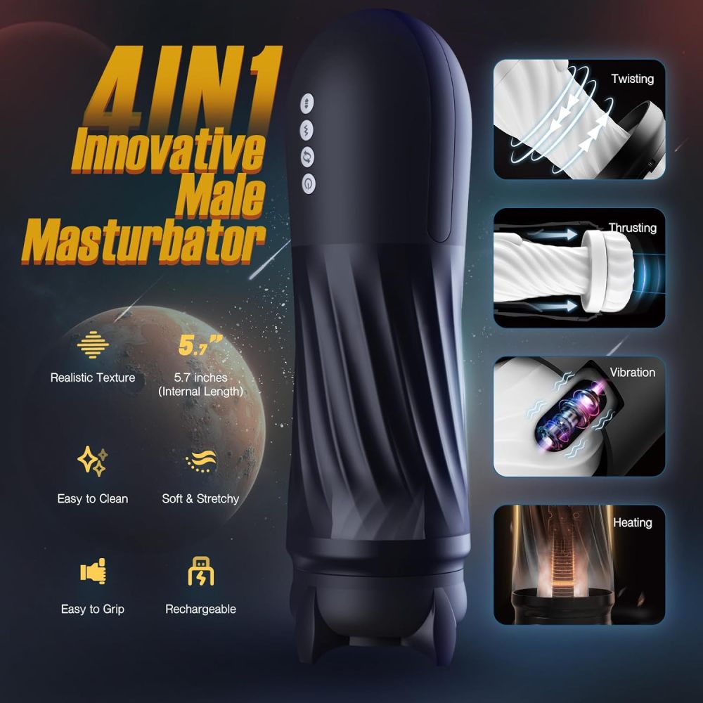 Automatic Male Masturbator with 3 Twisting, 5 Thrusting & Vibration Modes, Hands-Free Heating Male Vbrating Stroker, Adult Toy Pocket Pussy for Man Gay Play, Steelcan