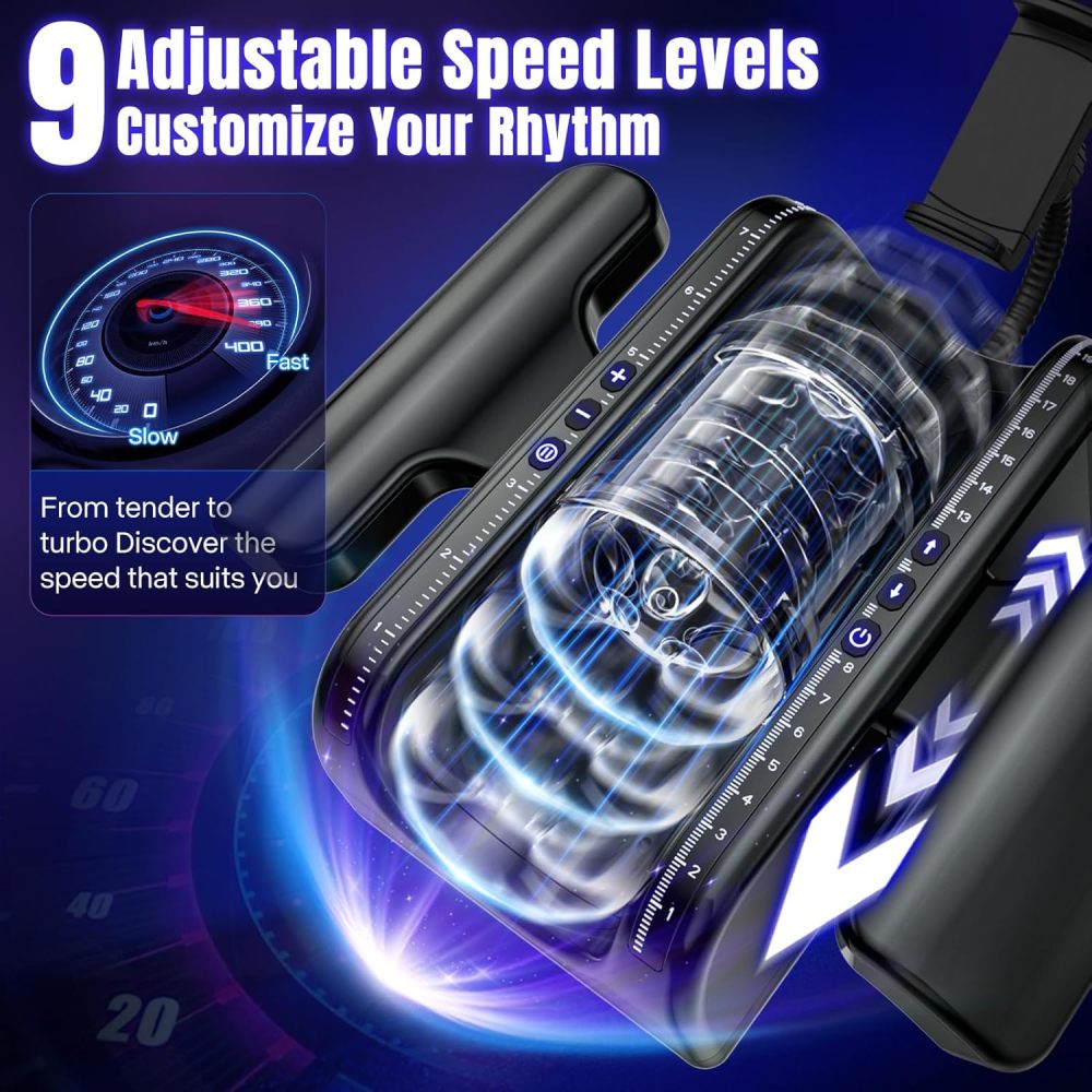 Male Masturbator Sex Toys for Men - EINSEO Pocket Pussy Adult Toys with 7.8in Adjustable Thrusting Length & 9 Speeds, LCD Male Sex Toy Hands Free Masturbators with 2 Sleeves & Phone Stand Male Stroker