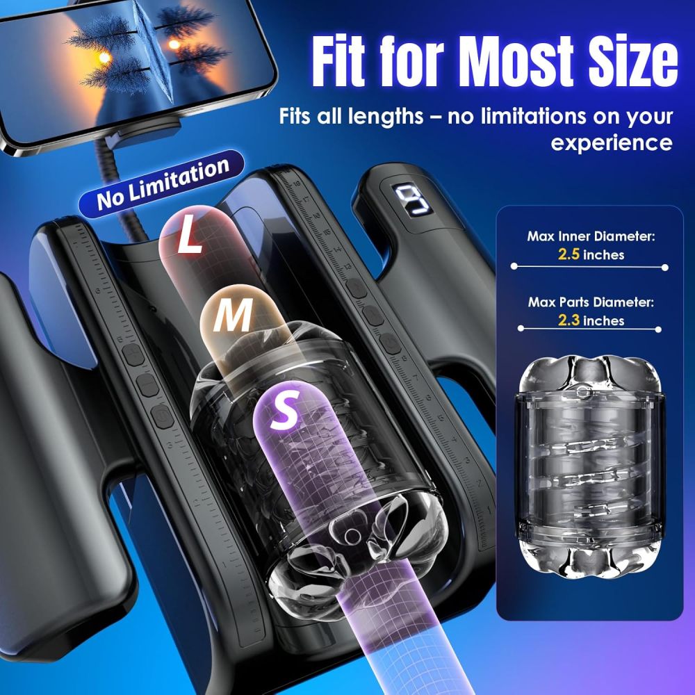 Male Masturbator Sex Toys for Men - EINSEO Pocket Pussy Adult Toys with 7.8in Adjustable Thrusting Length & 9 Speeds, LCD Male Sex Toy Hands Free Masturbators with 2 Sleeves & Phone Stand Male Stroker