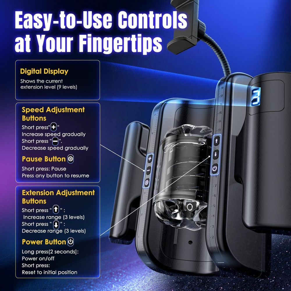 Male Masturbator Sex Toys for Men - EINSEO Pocket Pussy Adult Toys with 7.8in Adjustable Thrusting Length & 9 Speeds, LCD Male Sex Toy Hands Free Masturbators with 2 Sleeves & Phone Stand Male Stroker