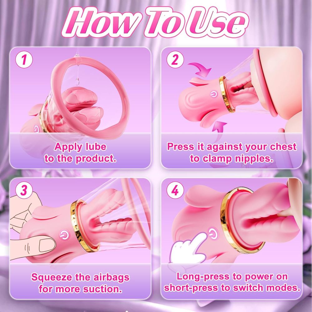 Nipple Toys Sex Toys Vibrator - 1 Pair BDSM Nipple Clamps with 10 Vibration Modes & Manual Sucking Stimulator, Silicone Detachable Nipple Toy Sex Toy Nipple Clamps Sensory Toys Woman
