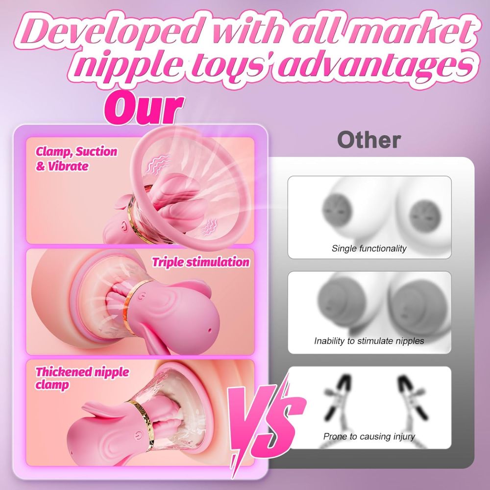 Nipple Toys Sex Toys Vibrator - 1 Pair BDSM Nipple Clamps with 10 Vibration Modes & Manual Sucking Stimulator, Silicone Detachable Nipple Toy Sex Toy Nipple Clamps Sensory Toys Woman