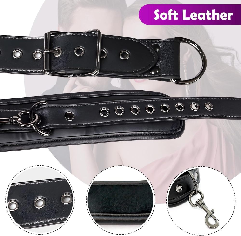 Neck to Wrist Restraints Bondage Set - Behind Back Handcuffs Collar with Blindfold Adjustable Bondage Set Bed SM Games Play Sex Toys for Couples S&M Whips