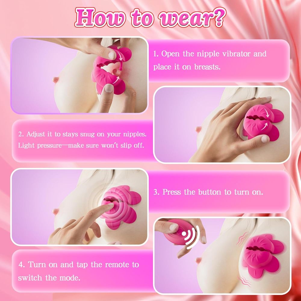 Nipple Toys Vibrator for Women, Vibrating Nipple Clamps Adult Toys with 10 Vibration Modes, Remote Controlled Nipple Toy Women Sex Toys, Adjustable & Wearable Nipple Vibrator for Women's Orgasm