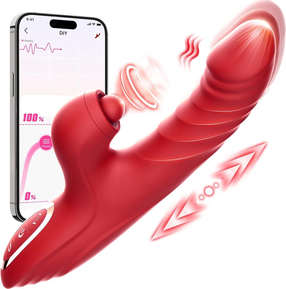Vibrator Thrusting Dildo for Women Toendi G Spot Rose Toy Clitoral Stimulator Sex Toys Dildos Vibrator with 10 Vibration 7 Thrust Mode with Licking