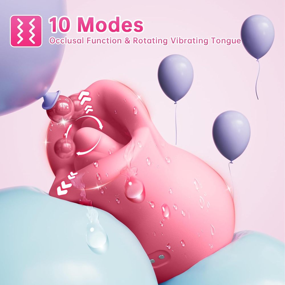 Vibrator Adult Sex Toys for Women, 3IN1 Silicone Mouth Tongue Clitoral Stimulator Rose Sex Toy with 10 Licking Biting & Vibrating Modes