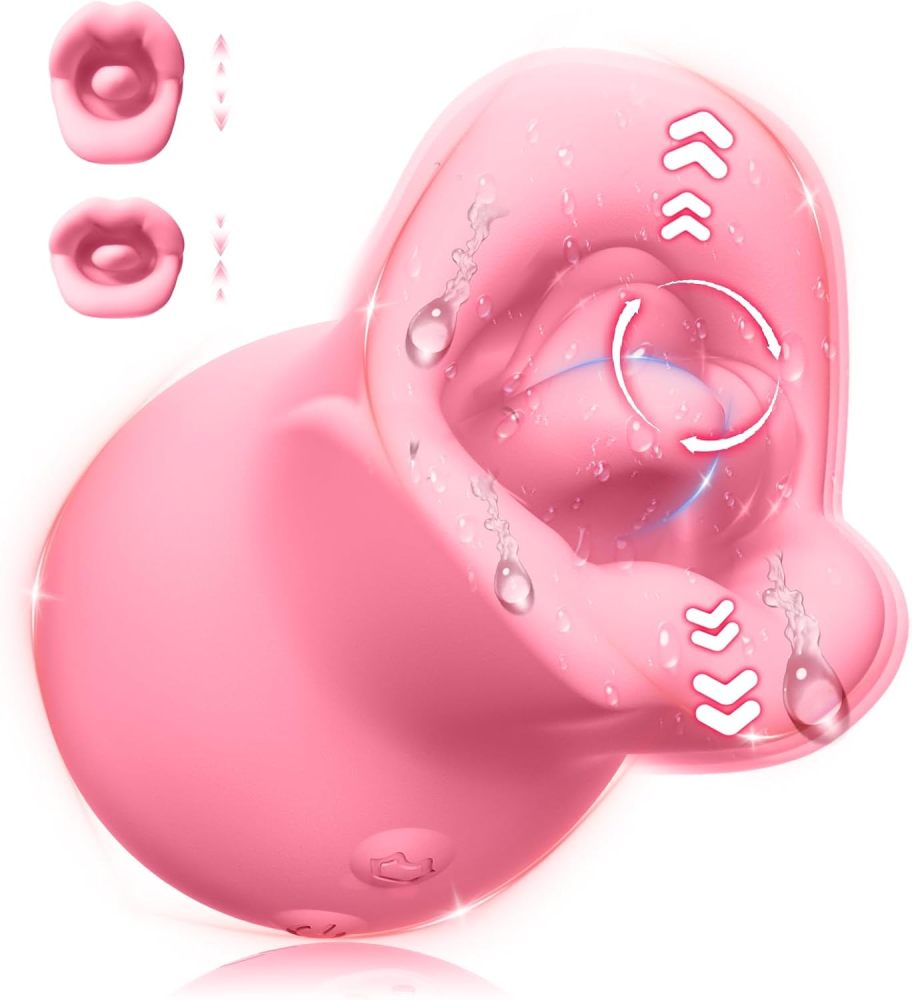 Vibrator Adult Sex Toys for Women, 3IN1 Silicone Mouth Tongue Clitoral Stimulator Rose Sex Toy with 10 Licking Biting & Vibrating Modes