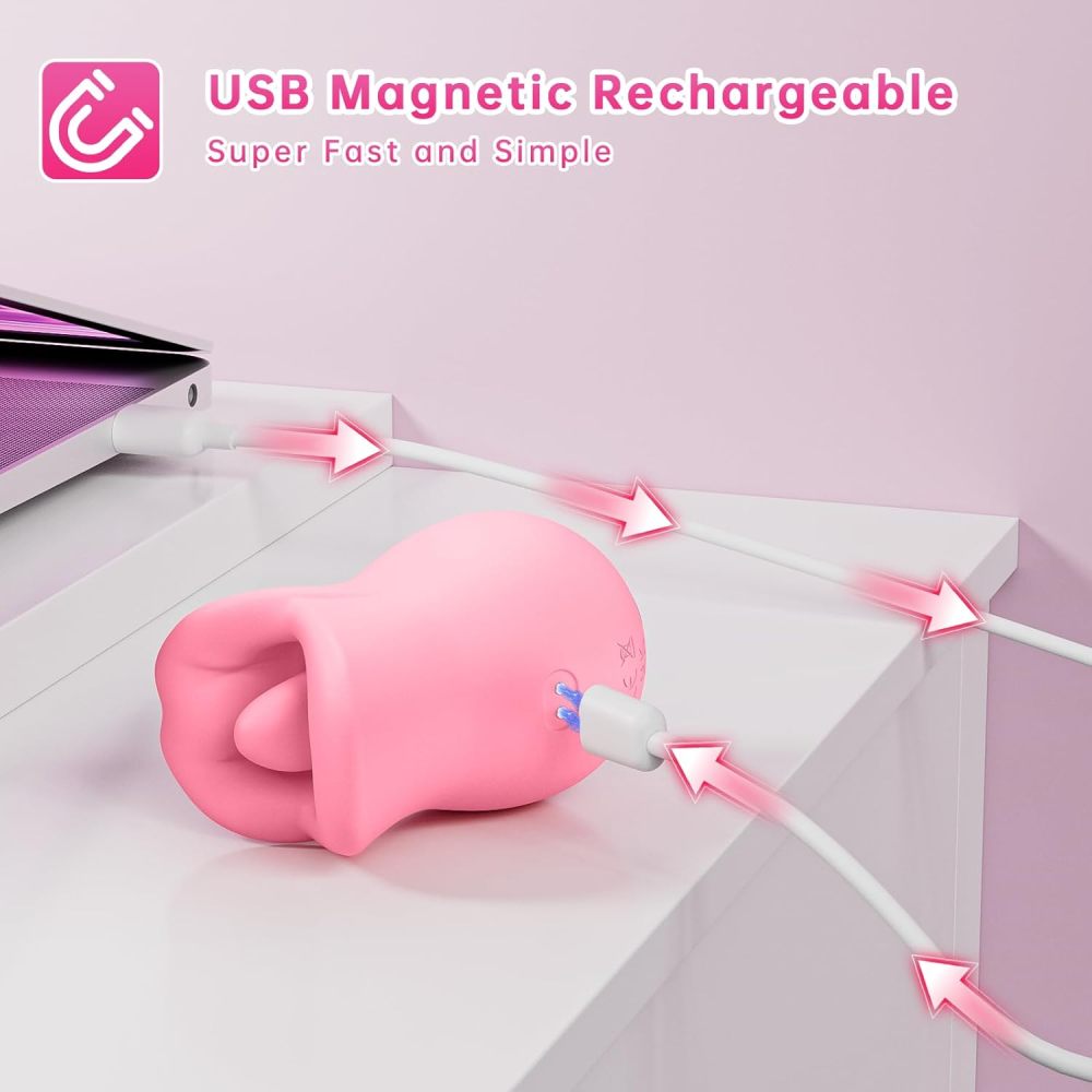 Vibrator Adult Sex Toys for Women, 3IN1 Silicone Mouth Tongue Clitoral Stimulator Rose Sex Toy with 10 Licking Biting & Vibrating Modes