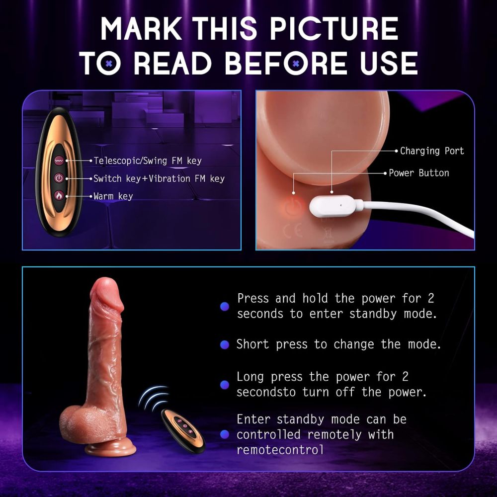 Thrusting Dildo Vibrator Sex Toys - Realistic Silicone Dildos Sex Toy for G-Spot & Anal Stimulation, 8 Thrusting, 10 Vibrating & Heating Modes, Remote Control Blowjob Dildo for Women & Couple