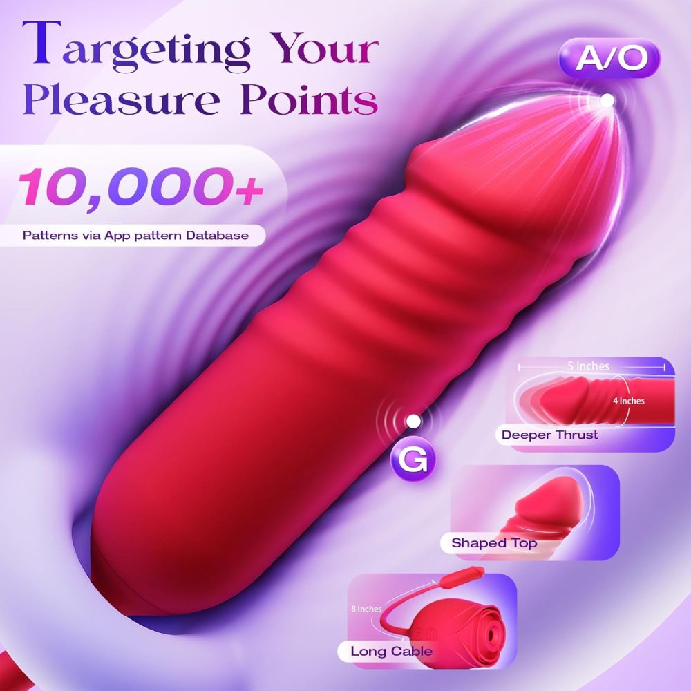 Rose Sex Toy with Thrusting G Spot Vibrators & 10 Sucking Modes for Clitoral Nipple Stimulation Anal Double-Ended Dildos Adult Sex Toys Games for Couples
