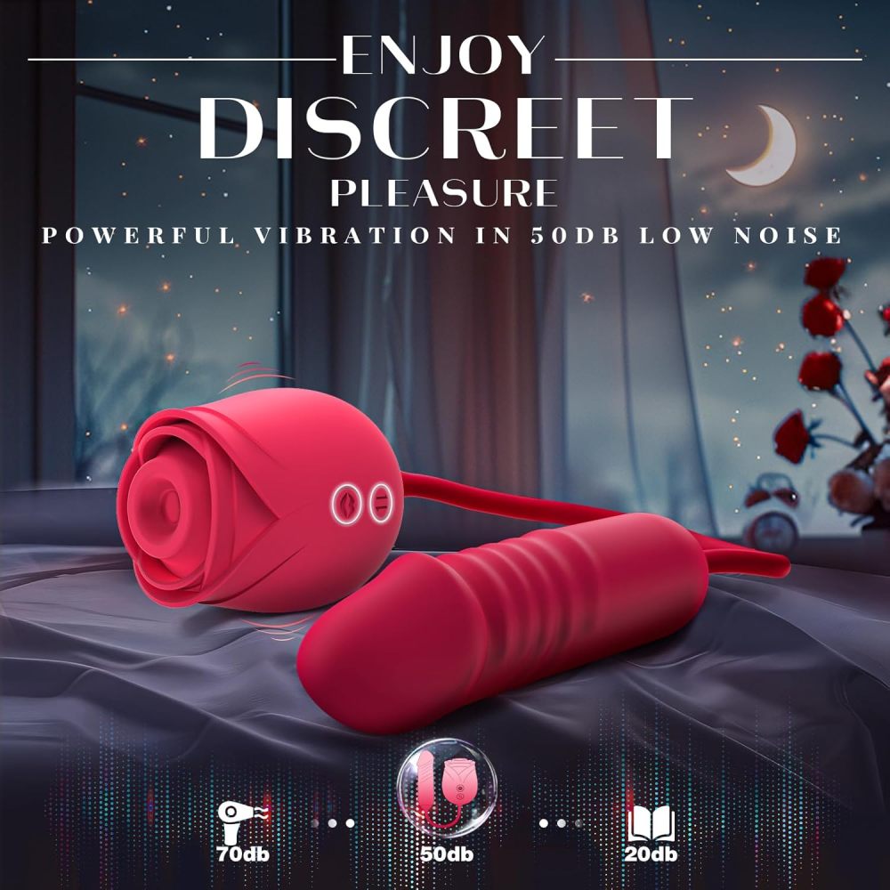 Rose Sex Toy with Thrusting G Spot Vibrators & 10 Sucking Modes for Clitoral Nipple Stimulation Anal Double-Ended Dildos Adult Sex Toys Games for Couples