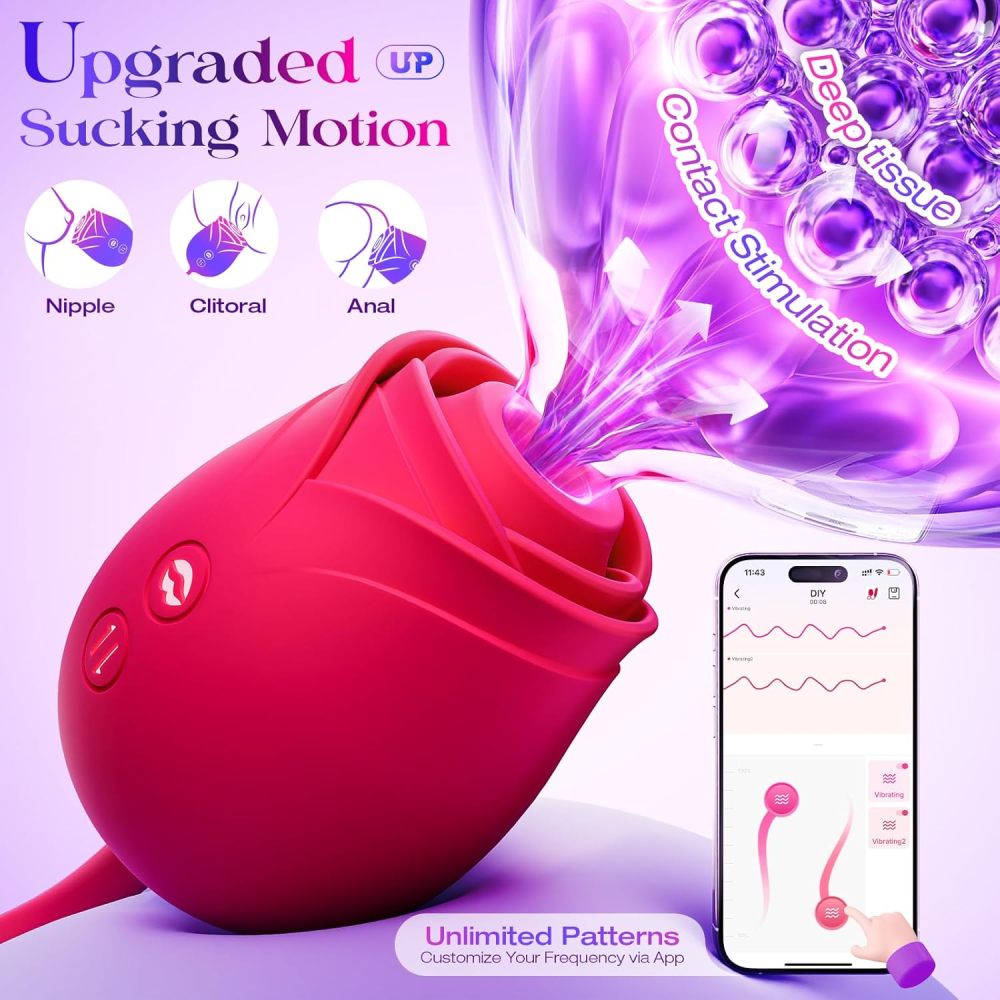 Rose Sex Toy with Thrusting G Spot Vibrators & 10 Sucking Modes for Clitoral Nipple Stimulation Anal Double-Ended Dildos Adult Sex Toys Games for Couples