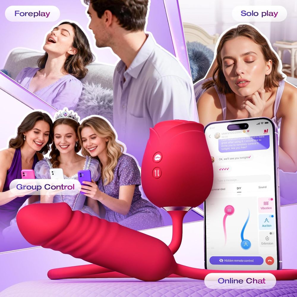 Rose Sex Toy with Thrusting G Spot Vibrators & 10 Sucking Modes for Clitoral Nipple Stimulation Anal Double-Ended Dildos Adult Sex Toys Games for Couples