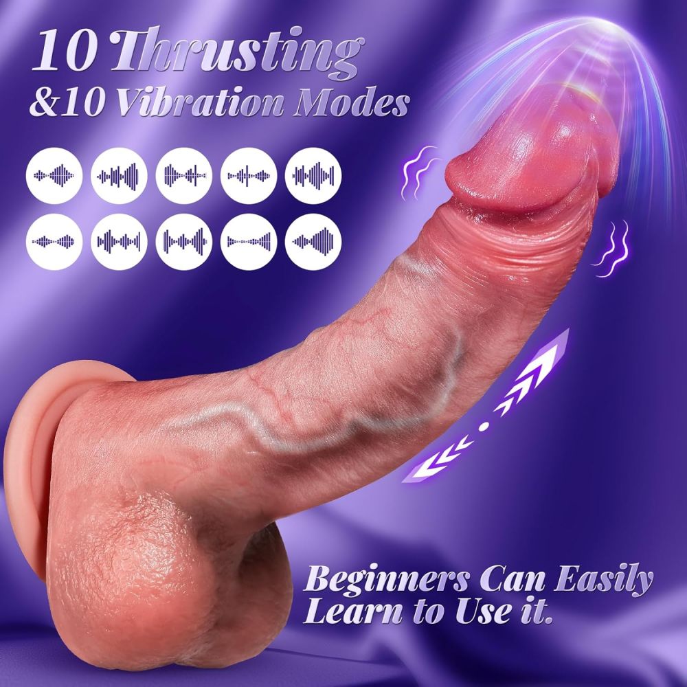 Vibrator Sex Toys Thrusting Dildo, Realistic Safety Soft Silicone Dildo with 10 Thrusting & 10 Vibrating Mode for Vagina Anal Sex Stimulation, G Spot Penis Vibrators Adult Sex Toy for Women and Couple