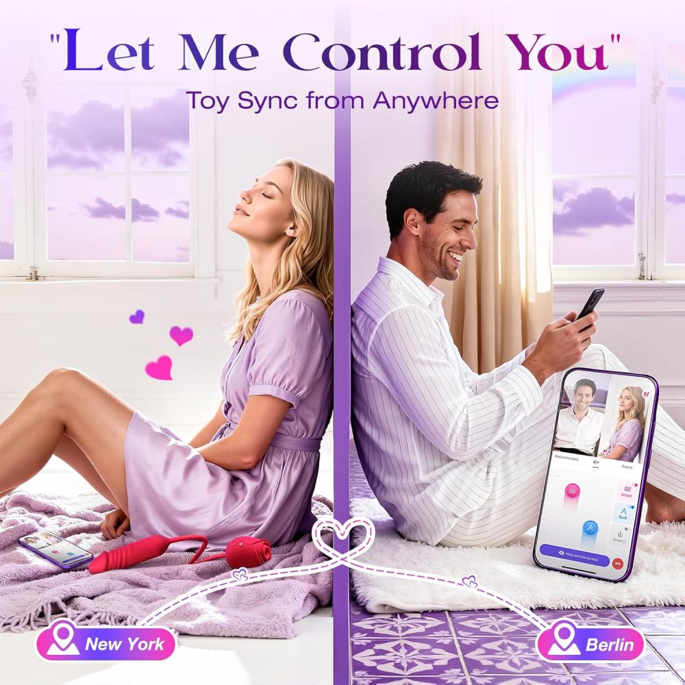Rose Sex Toy with Thrusting G Spot Vibrators & 10 Sucking Modes for Clitoral Nipple Stimulation Anal Double-Ended Dildos Adult Sex Toys Games for Couples