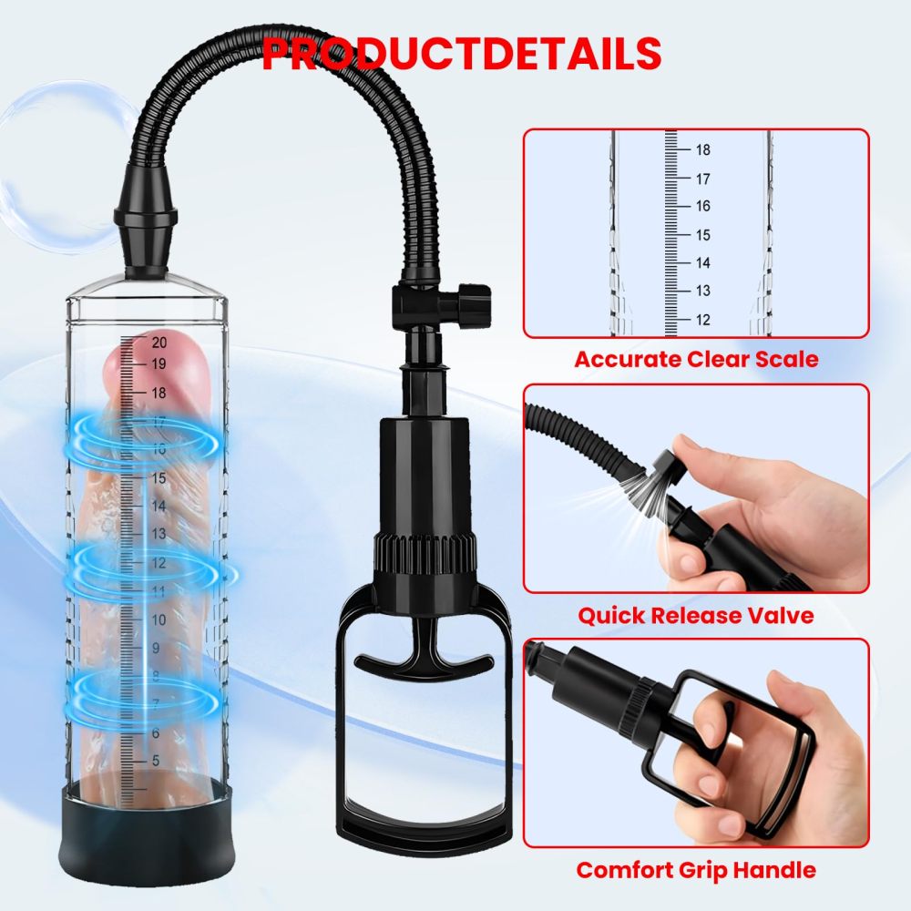Penis Vacuum Pump, Manual Penis Enlarger Enlargement Extend Pump Air Pressure Device, Adult Male Sex Toys for Men Stronger Bigger Erections