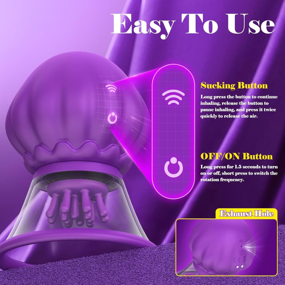 Nipple Toy Sex Toy Vibrator Suction Cup - Jellyfish Nipple Suction Cup with 10 Rotations and Powerful Sucking Function, Detachable Nipple Vibrator Adult Toy Clitoris Nipple Anal Stimulator