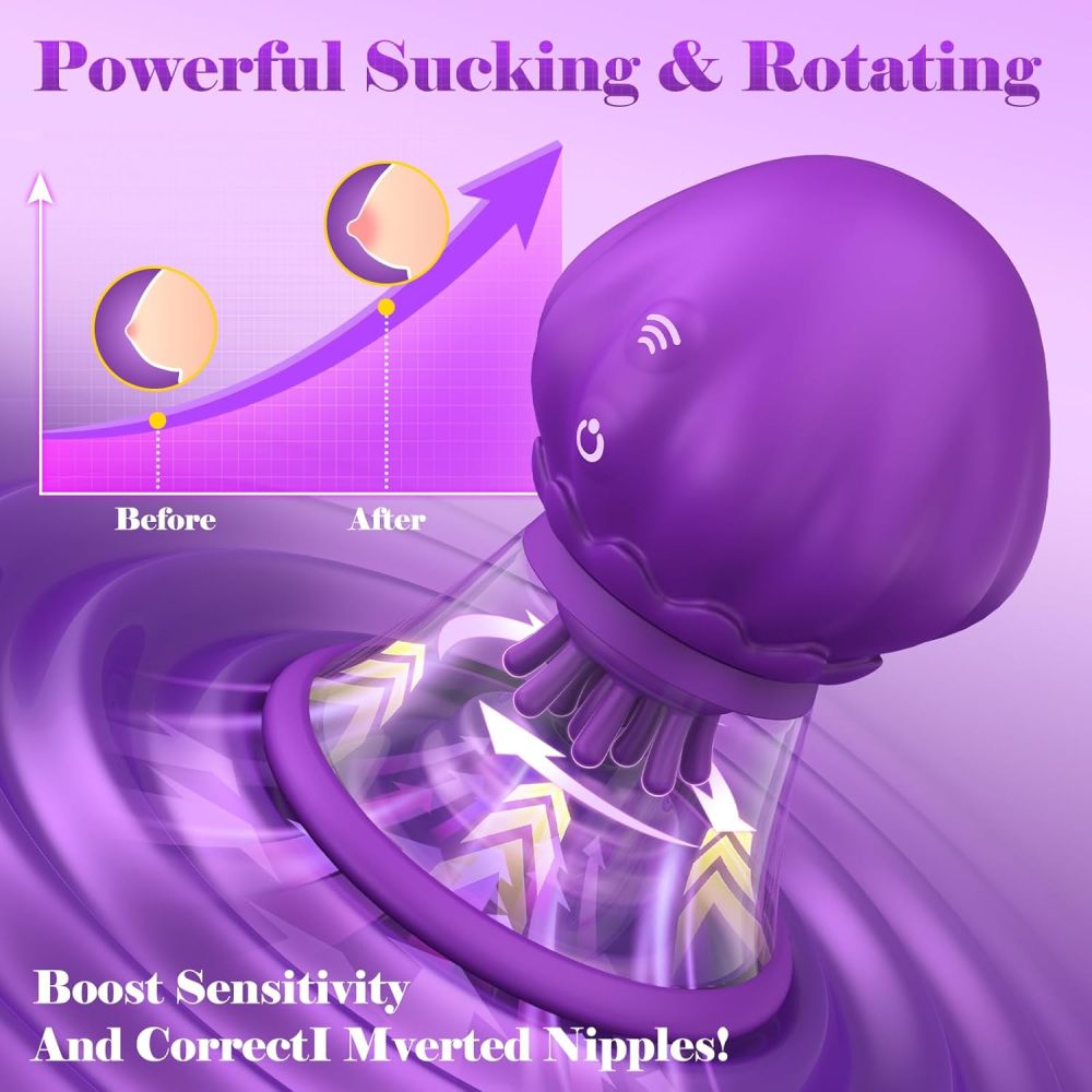 Nipple Toy Sex Toy Vibrator Suction Cup - Jellyfish Nipple Suction Cup with 10 Rotations and Powerful Sucking Function, Detachable Nipple Vibrator Adult Toy Clitoris Nipple Anal Stimulator