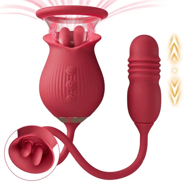 Rose Dildo-Vibrator | Zungenleck- und Stoßfunktion zur Klitoris- und Brustwarzenstimulation