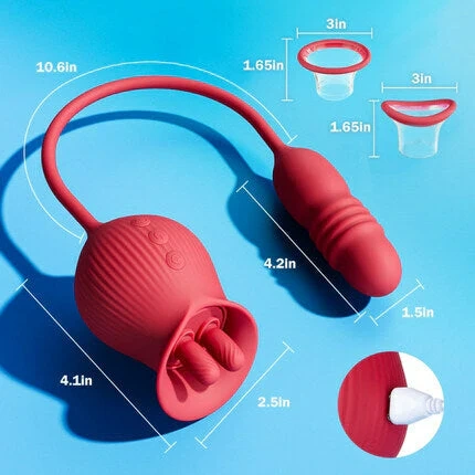 Rose Dildo-Vibrator | Zungenleck- und Stoßfunktion zur Klitoris- und Brustwarzenstimulation