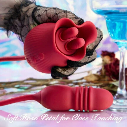 Rose Dildo-Vibrator | Zungenleck- und Stoßfunktion zur Klitoris- und Brustwarzenstimulation