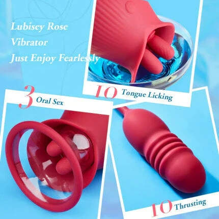 Rose Dildo-Vibrator | Zungenleck- und Stoßfunktion zur Klitoris- und Brustwarzenstimulation
