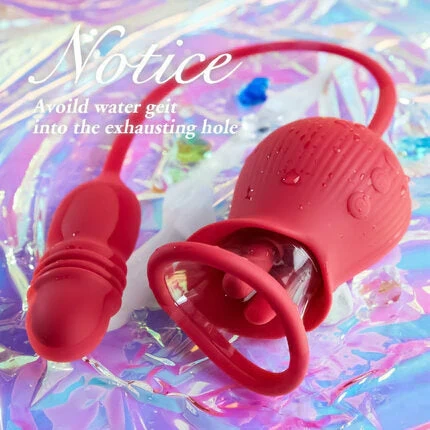 Rose Dildo-Vibrator | Zungenleck- und Stoßfunktion zur Klitoris- und Brustwarzenstimulation