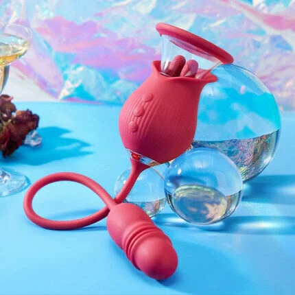 Rose Dildo-Vibrator | Zungenleck- und Stoßfunktion zur Klitoris- und Brustwarzenstimulation