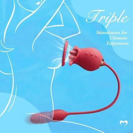 Rose Dildo-Vibrator | Zungenleck- und Stoßfunktion zur Klitoris- und Brustwarzenstimulation