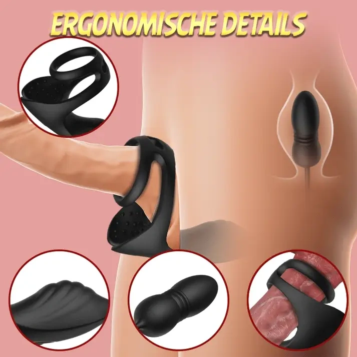 Prostata-Massager mit Stoß- & Vibrationsfunktion | 9 Thrust-Modi, Dual-Penisringe & Hodenstimulation