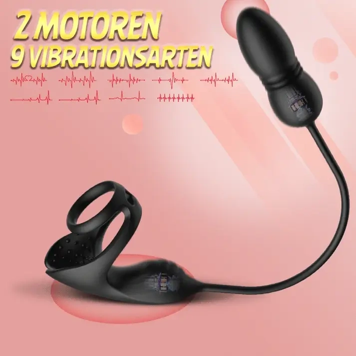 Prostata-Massager mit Stoß- & Vibrationsfunktion | 9 Thrust-Modi, Dual-Penisringe & Hodenstimulation