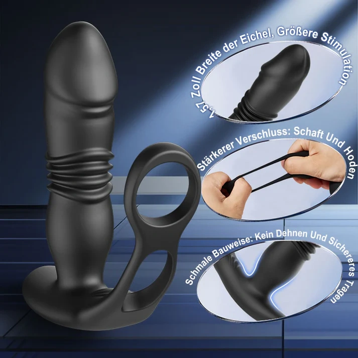 SAUL 3 Teleskop-Prostatavibrator mit Doppel-Penisring | 12 Vibrationsmodi für intensivere Stimulation