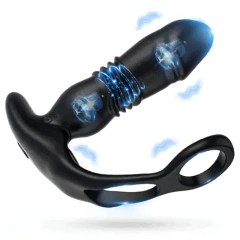SAUL 3 Teleskop-Prostatavibrator mit Doppel-Penisring | 12 Vibrationsmodi für intensivere Stimulation