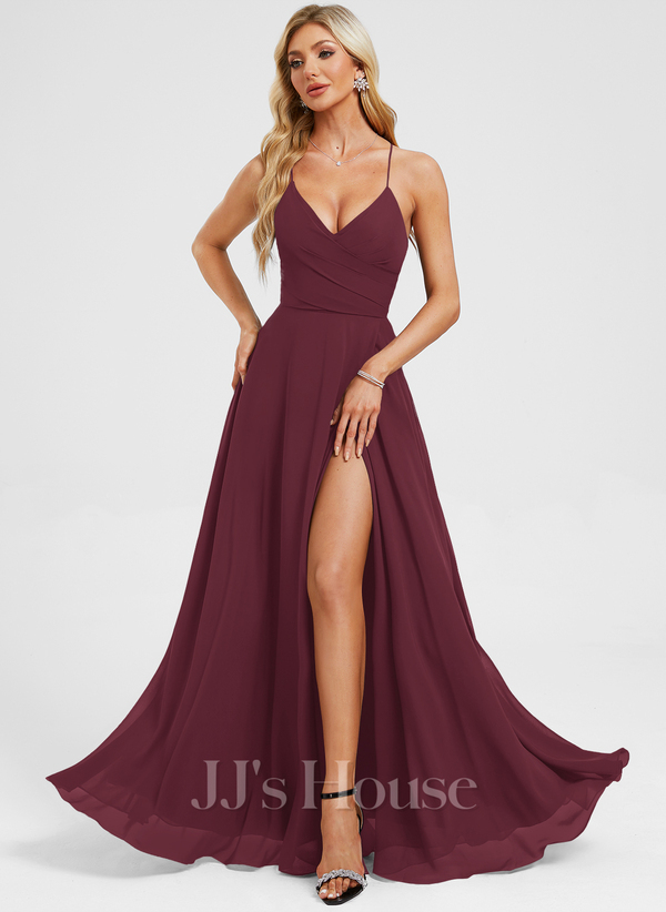 JJ's House Euridice Dark Navy V-Neck Pleated Chiffon Dress
