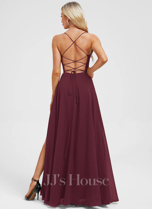 JJ's House Euridice Dark Navy V-Neck Pleated Chiffon Dress