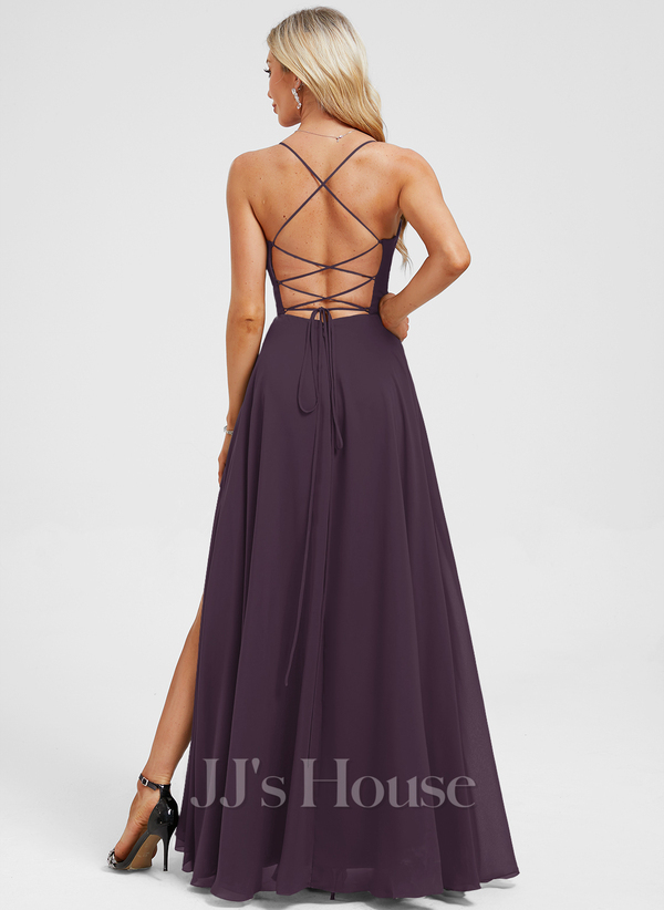 JJ's House Euridice Dark Navy V-Neck Pleated Chiffon Dress